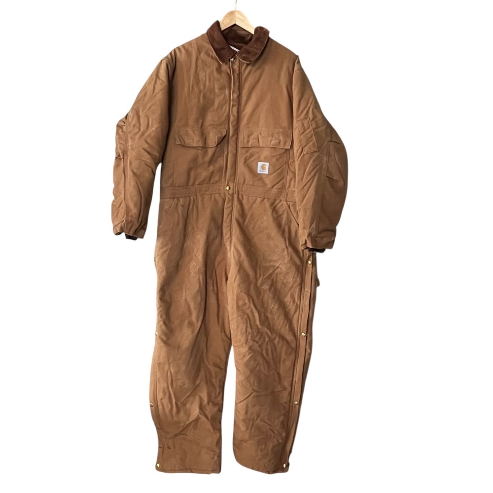 Vintage Carhartt Mens 50S Insulated Duck Canvas Coveralls Brown Quilt Lined USA